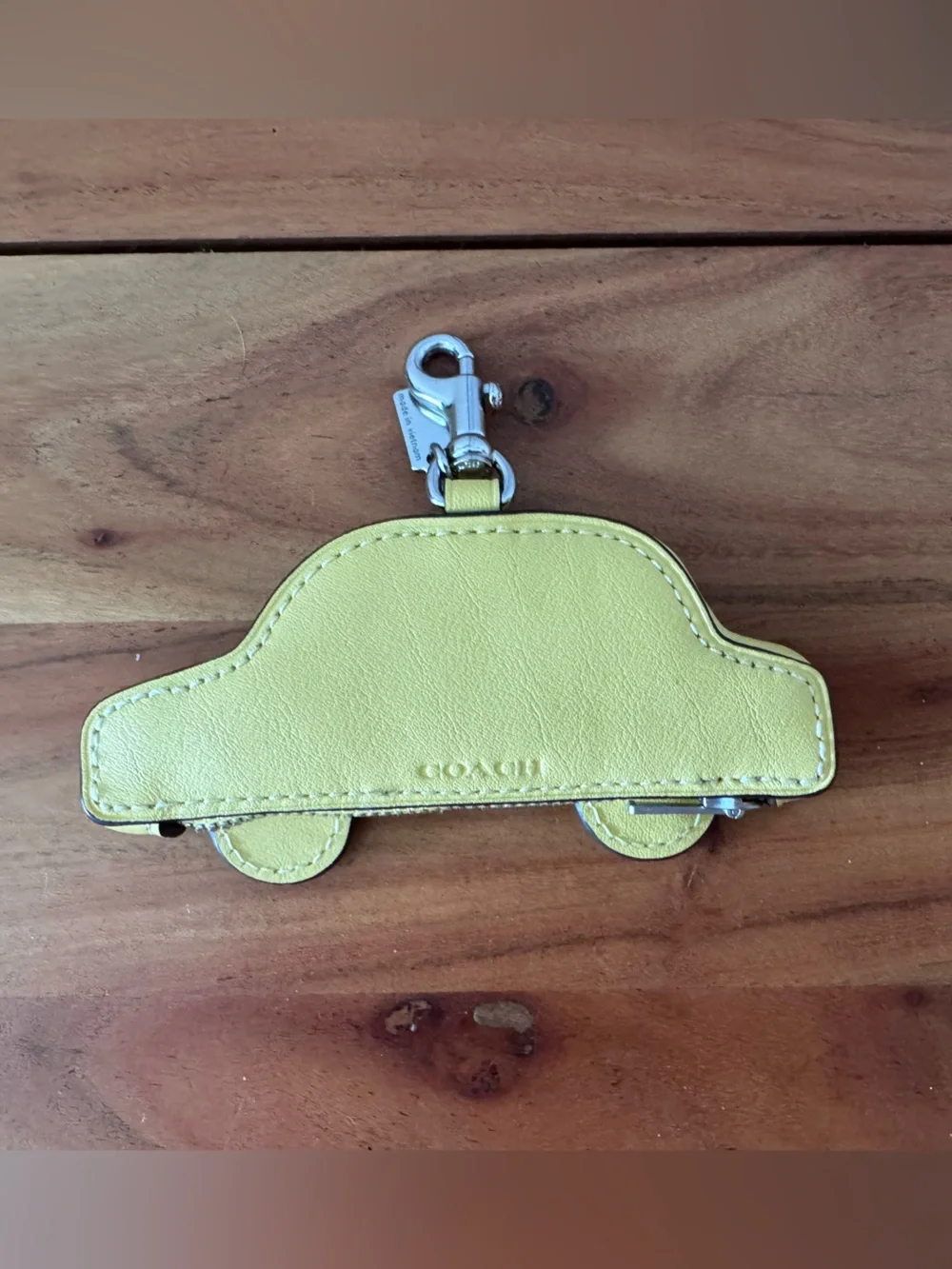 Coach Yellow Taxi Leather Key Charm with Silver Hardware